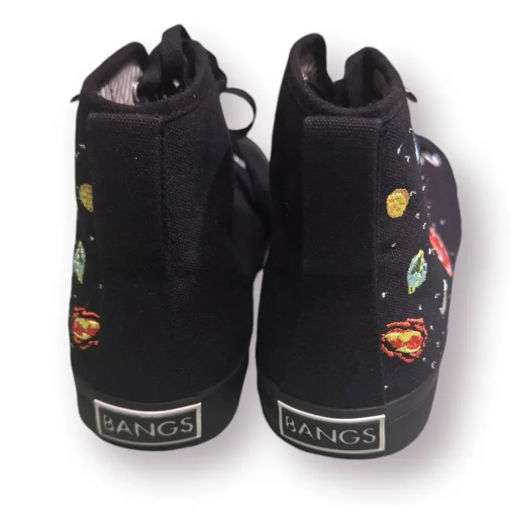 Bangs Black Planets‎ Hightop Canvas Rubber Sole Lace Up Shoes Women 6.5 Men 5